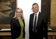 Wirtschaftsministerin Margarete Schramböck und AmCham-Präsident Martin Winkler beim Business Luncheon im Wiener Hotel Imperial © Roland Rudolph