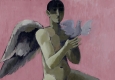 Engel mit Taube“, 1975, Öl auf Leinwand © © GALERIE GMURZYNSKA ZÜRICH