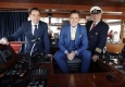 Die DDSG Blue Danube startet in die Saison 2023: Kurt Gollowitzer (Wien Holding), Stadtrat Peter Hanke und Flottenkapitän Johannes Kammerer © Roland Rudolph