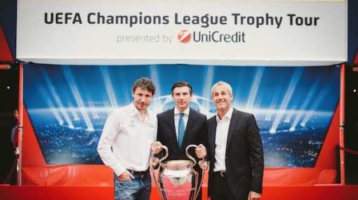 Mark van Bommel, Robert Zadrazil und Michael Konsel bei der UEFA Champions League Trophy Tour 2014 presented by UniCredit © Bank Austria/Lukas Bezila