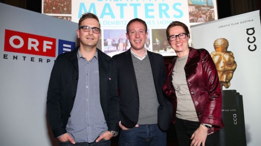 Reinhard Schwarzinger, Rob Dembitz und Gerda Reichl-Schebesta beim Creative Kick-off von ORF-Enterprise und CCA Creative Club Austria © ORF/Hans Leitner