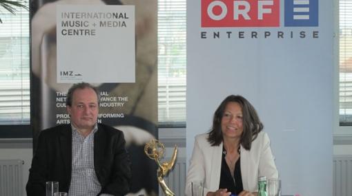 Franz Patay und Beatrice Cox-Riesenfelder stellen die iEmmy 2015 vor © ORF-Enterprise/Bernhard Heimhilcher
