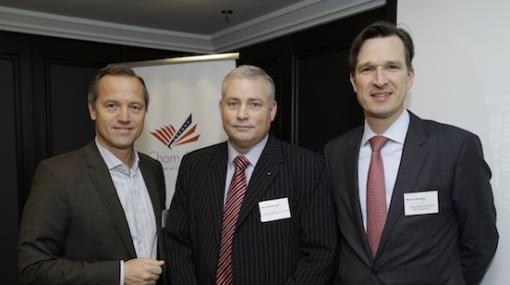 Robin Rumler (Pfizer), Boris Brabatsch (Sodexo) und Martin Brodey (DORDA BRUGGER JORDIS) beim Business Breakfast der American Chamber of Commerce © Roland Rudolph