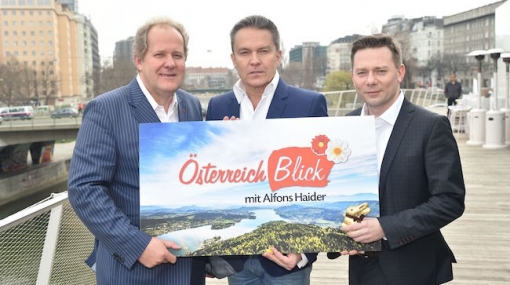 Walter Zinggl, Alfons Haider und Marcin Kotlowski stellen Alfons Haider als neuen Anchorman für ÖsterreichBlick auf R9 vor © Christian Jobst