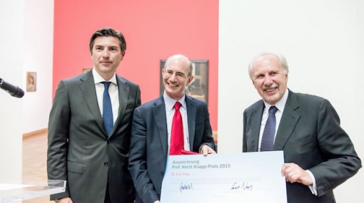Robert Zadrazil, Eric Frey und Ewald Nowotny bei der Verleihung des Prof. Horst Knapp Preises 2015 im Bank Austria Kunstforum Wien © UniCredit Bank Austria/Joe Schroecker