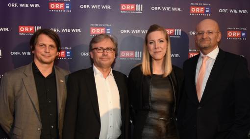 ORF-III-Programmpräsentation: Oliver Böhm, Alexander Wrabetz, Eva Schindlauer, Peter Schöber © Christian Jobst