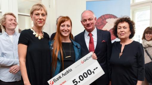 Bank Austria Kunstpreis Kärnten 2018: Lena Freimüller, Veronika Suschnig, Bruno Waldl und Renate Freimüller in der Galerie 3 © UniCredit Bank Austria/Ferdinand Neumüller