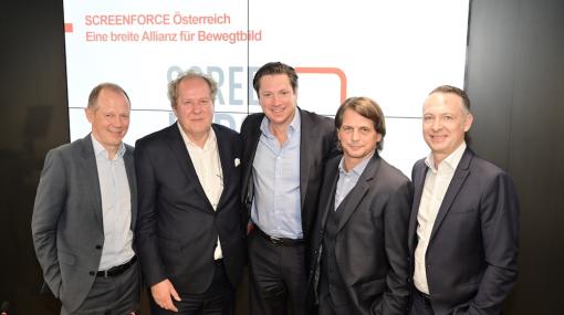 Pressekonferenz Screenforce: Martin Krapf, Walter Zinggl, Michael Stix, Oliver Böhm und Josef Almer © Christian Jobst