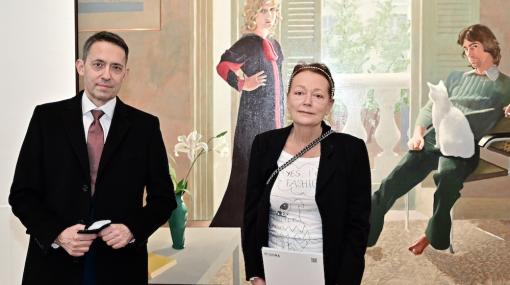 Bogdan Roščić (Wiener Staatsoper) und Ingried Brugger (Bank Austria Kunstforum Wien) eröffnen Davicd Hockney © Christian Jobst