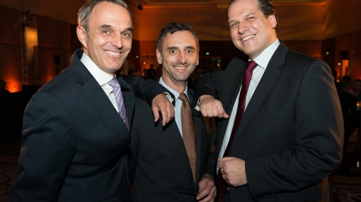 Markus Hussler, Stephan Reiter und Norbert Lessing bei der Welcome & Farewell Party im Hilton Vienna Danube © leisuregroup.at/Oreste Schaller