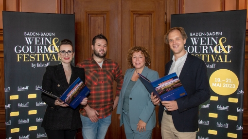 Wein- & Gourmet-Festival Baden-Baden: Alexandra Gorsche (Falstaff), Johannes Kopp (Weingut Kopp), Nora Waggershauser (Baden-Baden Events), Philipp Elsbrock (Falstaff) © Klaus Schultes