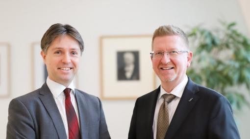 Vizerektor Markus Grimberger und Rektor Martin Rummel © Anton Bruckner Privatuniversität