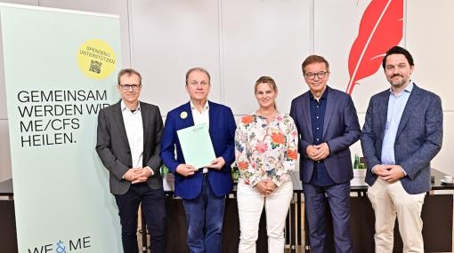 Mediengespräch der WE&ME Foundation: Christoph Hofinger, (Foresight), Gerhard Ströck (Ströck), Kathryn Hoffmann (MedUni Wien), Rudolf Anschober (Bundesminister a.D.), Michael Stingl (Mediziner) © Christian Jobst