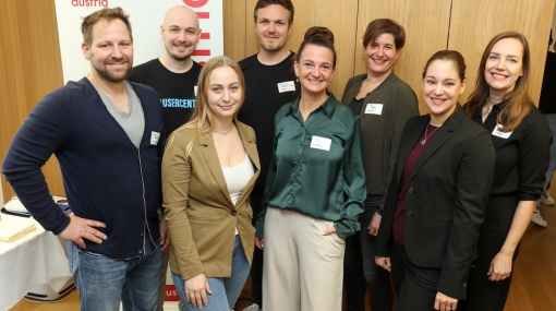 Martin Kathenbach (Eventim Austria), Eike Paulat (User Centrics), Helene Roba (Wien Tourismus), Christoph Schliecker-Magnani (Meta), Stephanie Mauerer (e-dialog), Bettina Schatz (Willhaben), Angelika Hrubi (Google) und Sandra Rieff (e-dialog) © iab austria/Katharina Schiffl