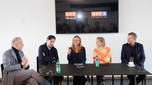 TANKER Panel des Think Tank Filmfestival Kitzbühel: Michael Paul (Paul und Collegen), Moritz von Kruedener (Beta Film), Inga Leschek (RTL), Stefanie Groiss-Horowitz (ORF), Markus Breitenecker © BrauerPhotos/Andreas Kolarik