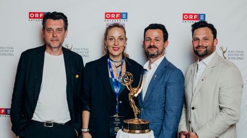 Semifinal Round of Judging der International Emmy Awards 2026 im Unteren Belvedere in Wien: Harry Prinz (Schauspieler), Lilian Klebow (Schauspielerin), Armin Luttenberger (ORF-Enterprise), Max Beckham-Ortner (IMZ International Music + Media Centre) © Mila Eder