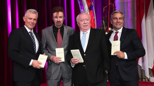Robert Grüneis, T.C. Boyle, Michael Häupl und Christian Pöttler bei Eine STADT. Ein BUCH. © Ludwig Schedl
